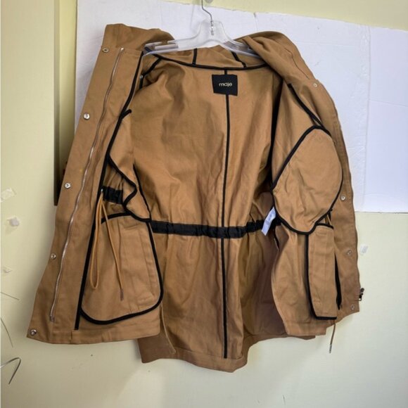 Maje Gangzyum Hood Oversized Elastic Drawstring Stretch Hooded Jacket Preppy Tan - Picture 10 of 16